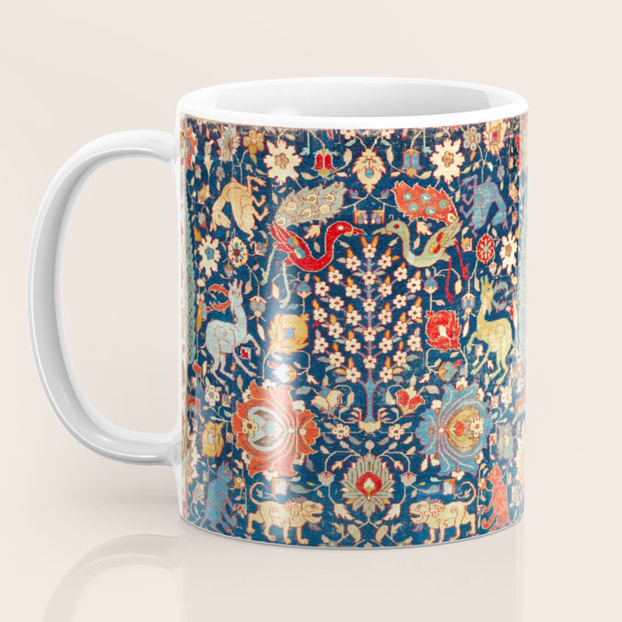 Enchanted Mythical Beasts 17th Century Persian Rug Print Coffee Mug Gallery Image 3