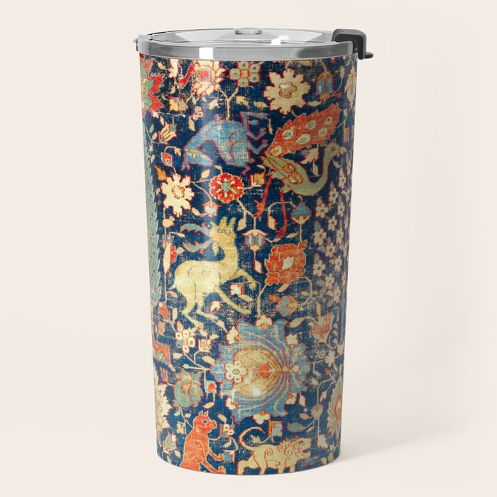 Enchanted Mythical Beasts 17th Century Persian Rug Print Travel Mug Gallery Image 2