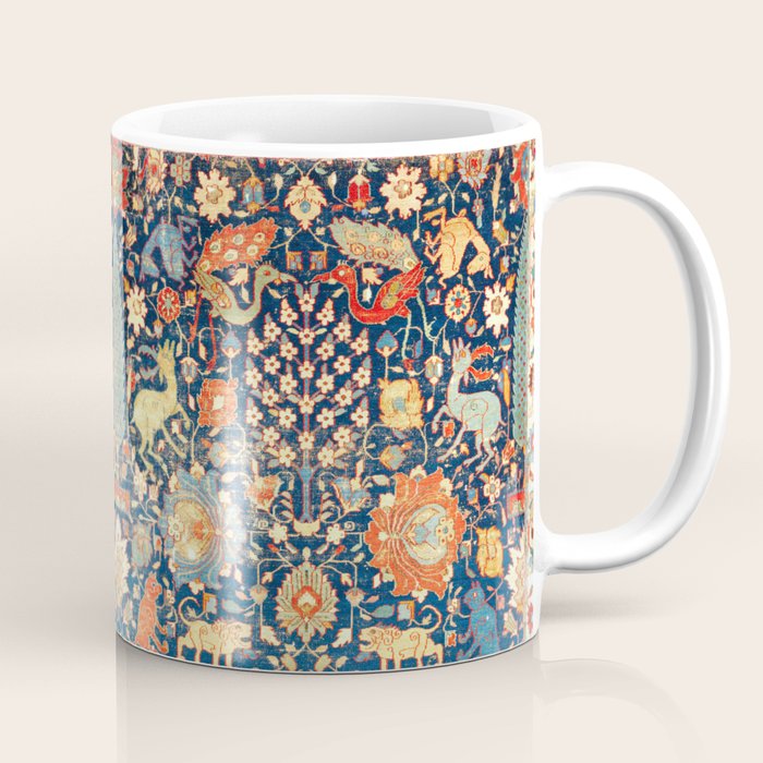Enchanted Mythical Beasts 17th Century Persian Rug Print Coffee Mug Gallery Image 1