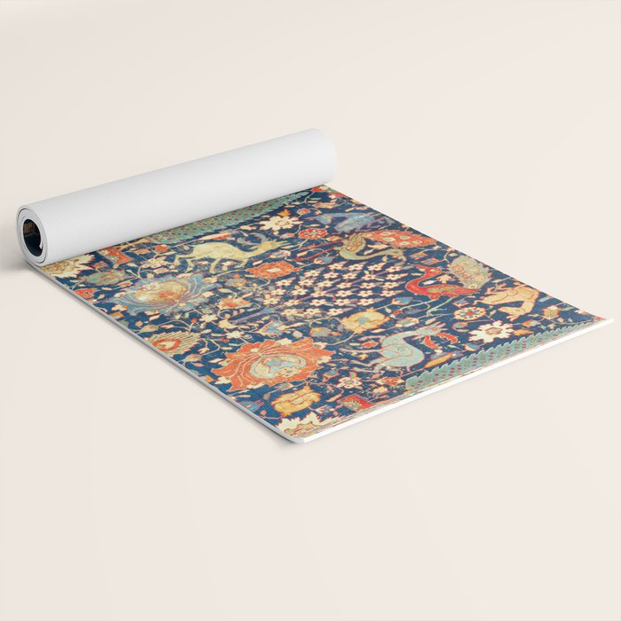 Enchanted Mythical Beasts 17th Century Persian Rug Print Yoga Mat Gallery Image 2