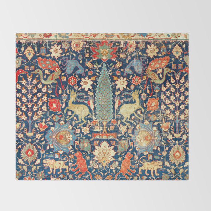 Enchanted Mythical Beasts 17th Century Persian Rug Print Throw Blanket Gallery Image 2