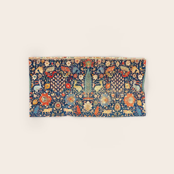 Enchanted Mythical Beasts 17th Century Persian Rug Print Bath Towel Gallery Image 1