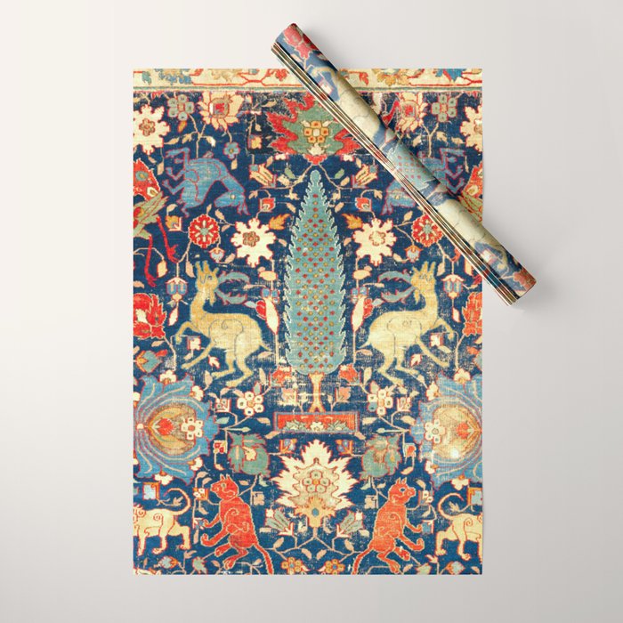 Enchanted Mythical Beasts 17th Century Persian Rug Print Wrapping Paper Gallery Image 1