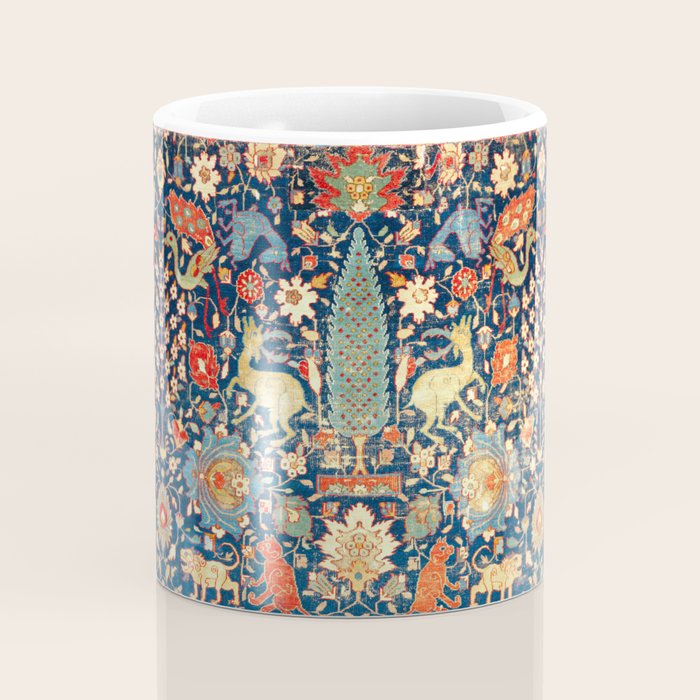 Enchanted Mythical Beasts 17th Century Persian Rug Print Coffee Mug Gallery Image 4