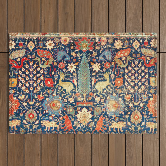 Enchanted Mythical Beasts 17th Century Persian Rug Print Outdoor Rug Gallery Image 1