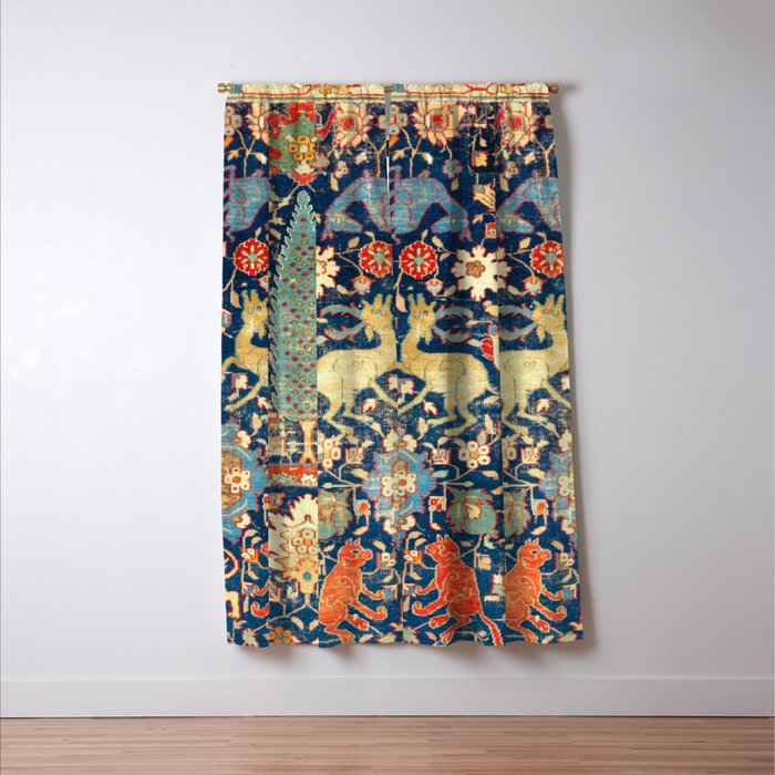 Enchanted Mythical Beasts 17th Century Persian Rug Print Window Curtain Gallery Image 3