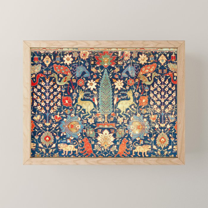 Enchanted Mythical Beasts 17th Century Persian Rug Print Mini Art Print Gallery Image 1