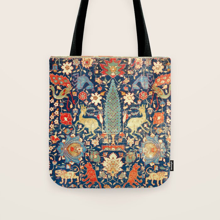Enchanted Mythical Beasts 17th Century Persian Rug Print Tote Bag Gallery Image 1