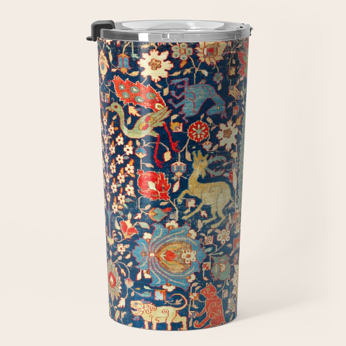Enchanted Mythical Beasts 17th Century Persian Rug Print Travel Mug Gallery Image 3
