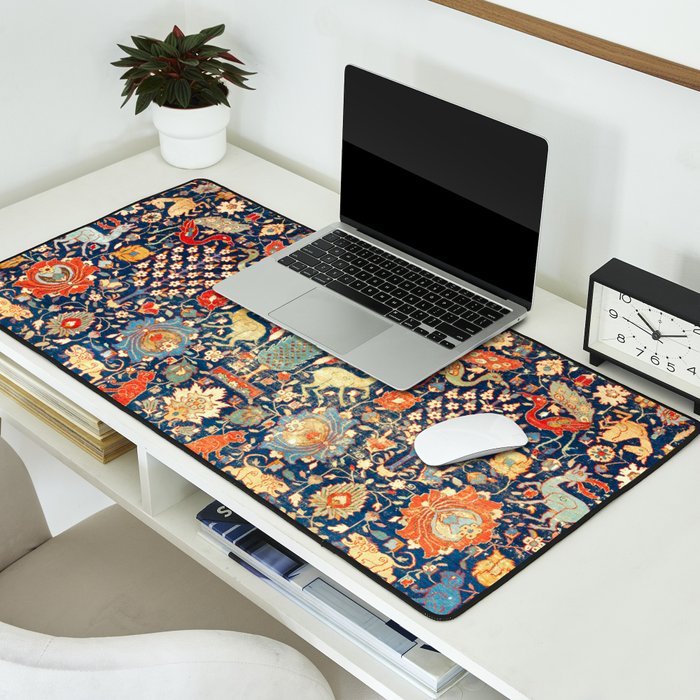 Enchanted Mythical Beasts 17th Century Persian Rug Print Desk Mat Gallery Image 2