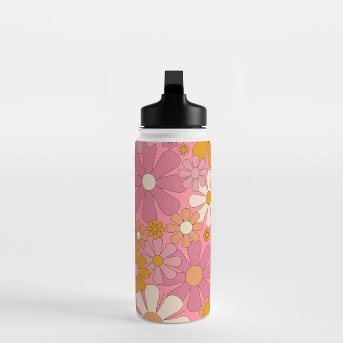 Groovy Pink Retro Garden Flowers 60s 70s Floral Pattern Water Bottle Gallery Image 3
