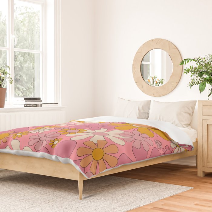 Groovy Pink Retro Garden Flowers 60s 70s Floral Pattern Duvet Cover Gallery Image 2