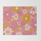 Groovy Pink Retro Garden Flowers 60s 70s Floral Pattern Throw Blanket Gallery Image 2