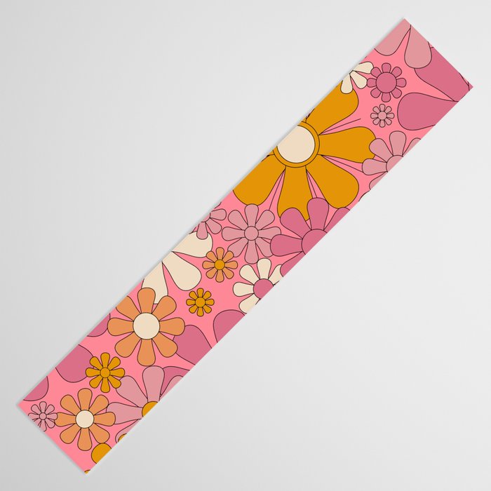 Groovy Pink Retro Garden Flowers 60s 70s Floral Pattern Table Runner Gallery Image 3