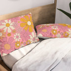 Groovy Pink Retro Garden Flowers 60s 70s Floral Pattern Pillow Sham Gallery Image 2
