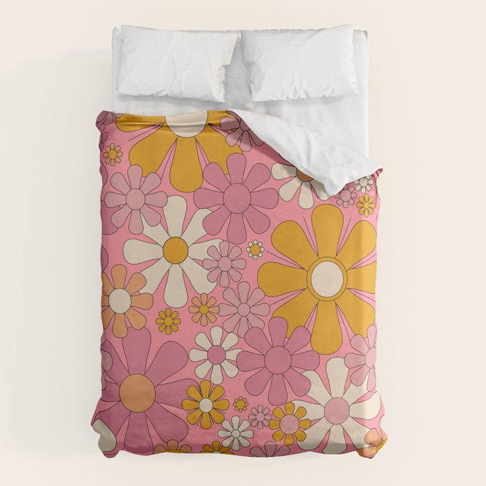 Groovy Pink Retro Garden Flowers 60s 70s Floral Pattern Duvet Cover Gallery Image 1