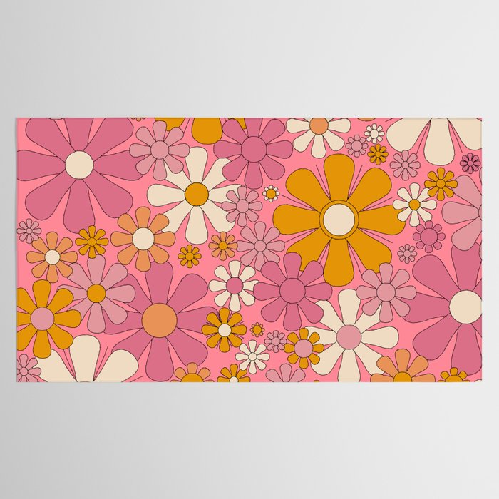 Groovy Pink Retro Garden Flowers 60s 70s Floral Pattern Tablecloth Gallery Image 2