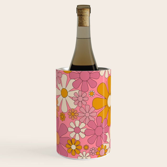 Groovy Pink Retro Garden Flowers 60s 70s Floral Pattern Wine Chiller Gallery Image 1
