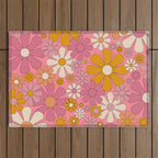 Groovy Pink Retro Garden Flowers 60s 70s Floral Pattern Outdoor Rug Gallery Image 1