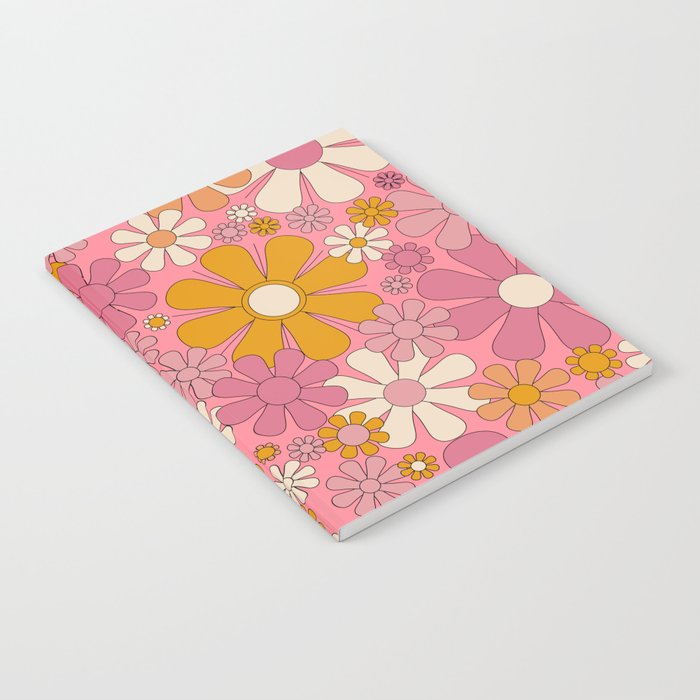 Groovy Pink Retro Garden Flowers 60s 70s Floral Pattern Notebook Gallery Image 1