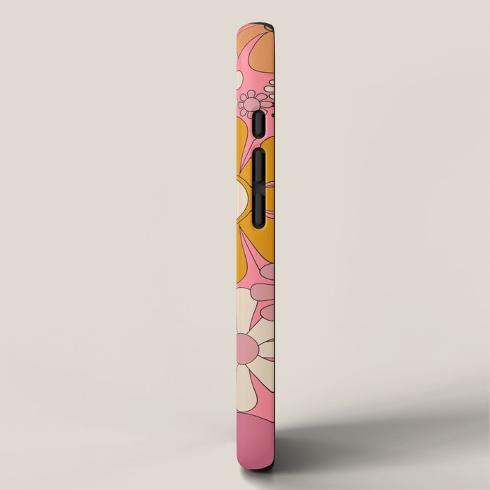 Groovy Pink Retro Garden Flowers 60s 70s Floral Pattern iPhone Case Gallery Image 2