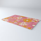 Groovy Pink Retro Garden Flowers 60s 70s Floral Pattern Rug Gallery Image 3