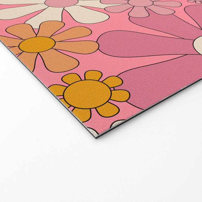 Groovy Pink Retro Garden Flowers 60s 70s Floral Pattern Welcome Mat Gallery Image 2