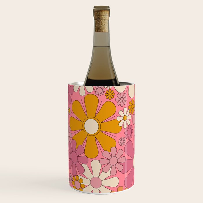 Groovy Pink Retro Garden Flowers 60s 70s Floral Pattern Wine Chiller Gallery Image 3