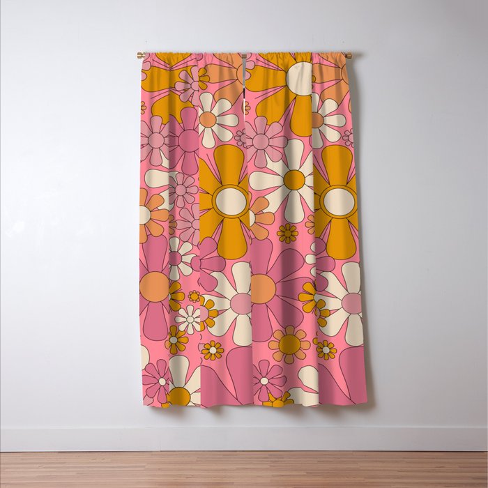 Groovy Pink Retro Garden Flowers 60s 70s Floral Pattern Window Curtain Gallery Image 3