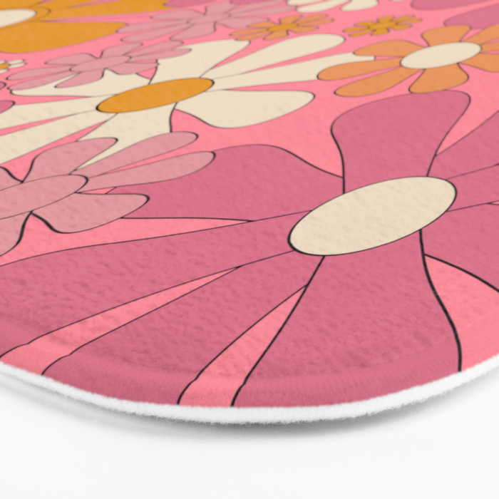 Groovy Pink Retro Garden Flowers 60s 70s Floral Pattern Bath Mat Gallery Image 3