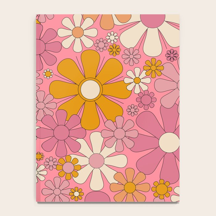 Groovy Pink Retro Garden Flowers 60s 70s Floral Pattern Notebook Gallery Image 4