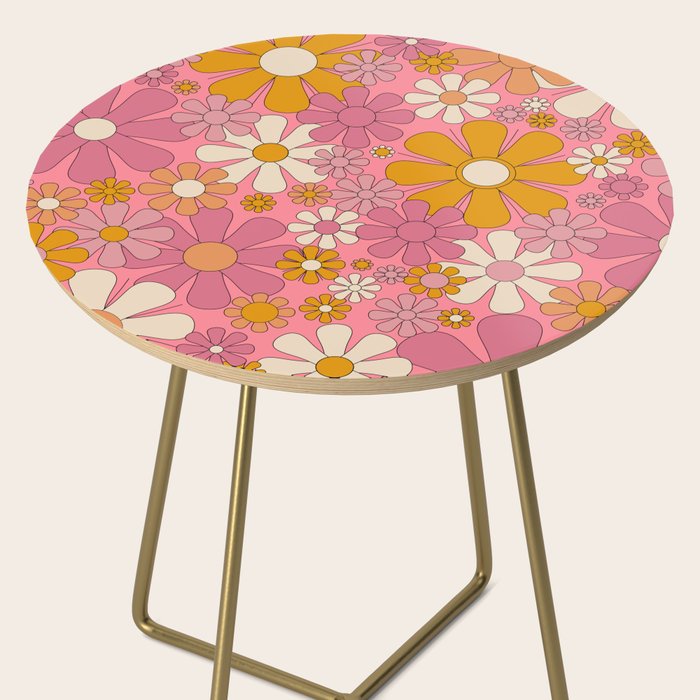 Groovy Pink Retro Garden Flowers 60s 70s Floral Pattern Side Table Gallery Image 2