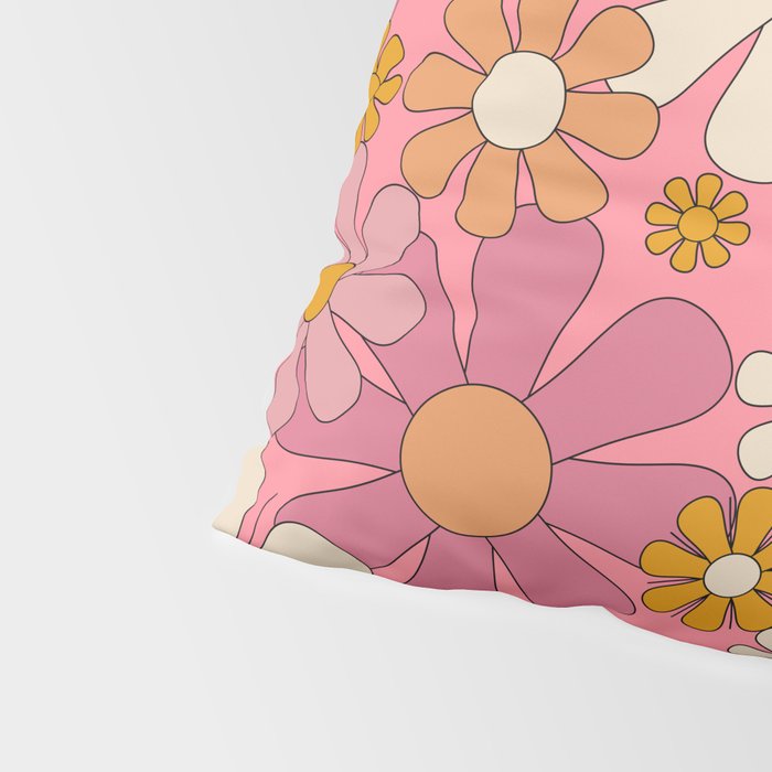 Groovy Pink Retro Garden Flowers 60s 70s Floral Pattern Pillow Sham Gallery Image 4