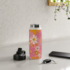 Groovy Pink Retro Garden Flowers 60s 70s Floral Pattern Water Bottle Gallery Image 4