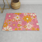 Groovy Pink Retro Garden Flowers 60s 70s Floral Pattern Rug Gallery Image 1