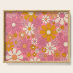 Groovy Pink Retro Garden Flowers 60s 70s Floral Pattern Serving Tray Gallery Image 1