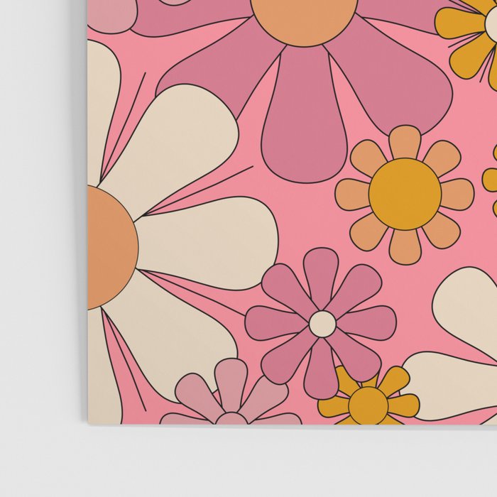 Groovy Pink Retro Garden Flowers 60s 70s Floral Pattern Poster Gallery Image 3