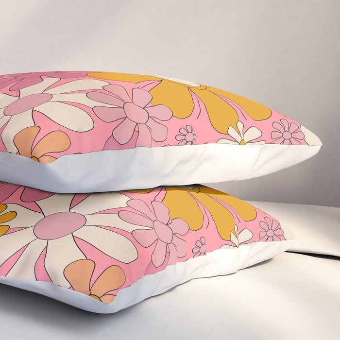 Groovy Pink Retro Garden Flowers 60s 70s Floral Pattern Pillow Sham Gallery Image 3