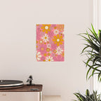 Groovy Pink Retro Garden Flowers 60s 70s Floral Pattern Poster Gallery Image 2