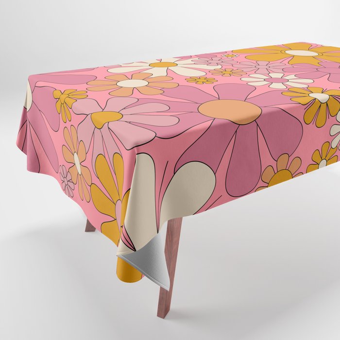 Groovy Pink Retro Garden Flowers 60s 70s Floral Pattern Tablecloth Gallery Image 1
