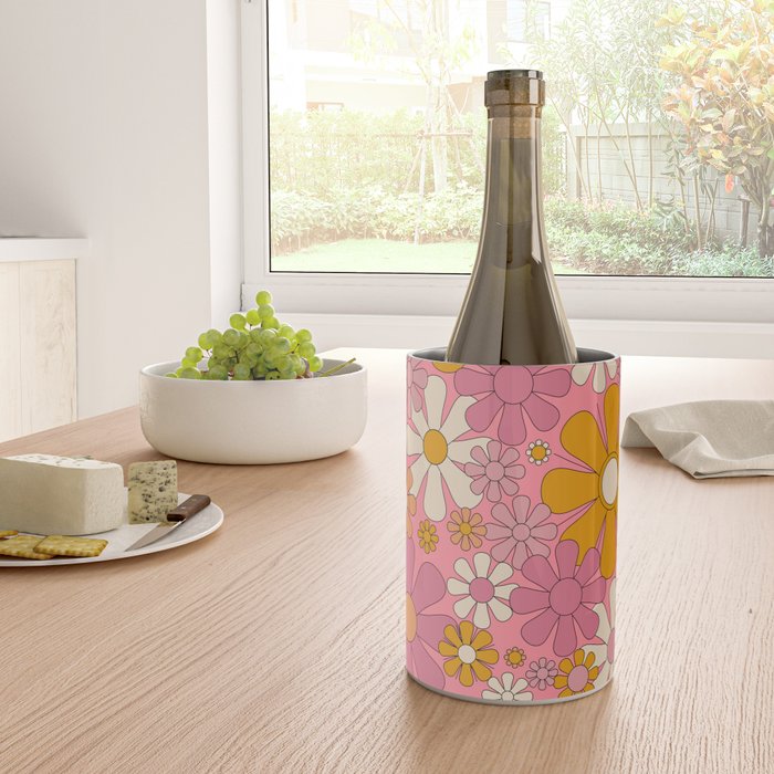 Groovy Pink Retro Garden Flowers 60s 70s Floral Pattern Wine Chiller Gallery Image 4