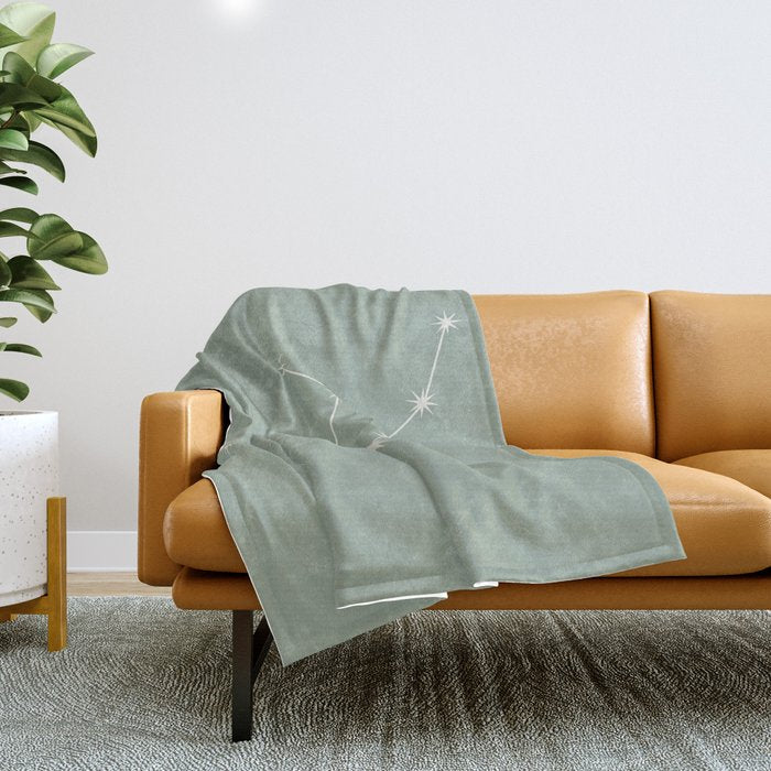 Virgo Zodiac Star Constellation Line Art Soft Sage Throw Blanket Gallery Image 1