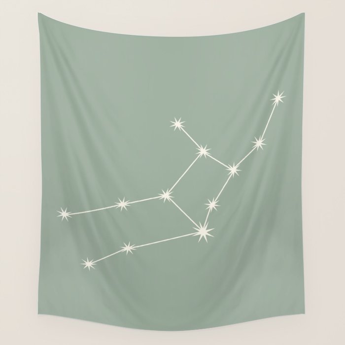 Virgo Zodiac Star Constellation Line Art Soft Sage Wall Tapestry Gallery Image 1