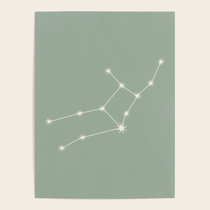 Virgo Zodiac Star Constellation Line Art Soft Sage Poster Gallery Image 4