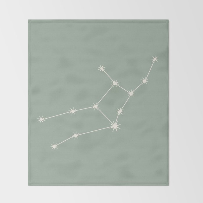 Virgo Zodiac Star Constellation Line Art Soft Sage Throw Blanket Gallery Image 2