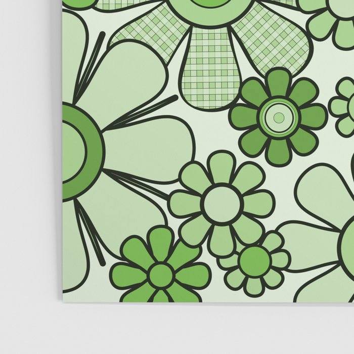 Retro Garden 60s 70s Lime Green Floral Gingham Flowers Pattern Poster Gallery Image 3