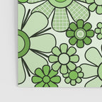 Retro Garden 60s 70s Lime Green Floral Gingham Flowers Pattern Poster Gallery Image 3