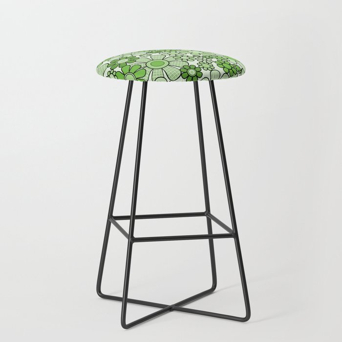 Retro Garden 60s 70s Lime Green Floral Gingham Flowers Pattern Stool Gallery Image 1