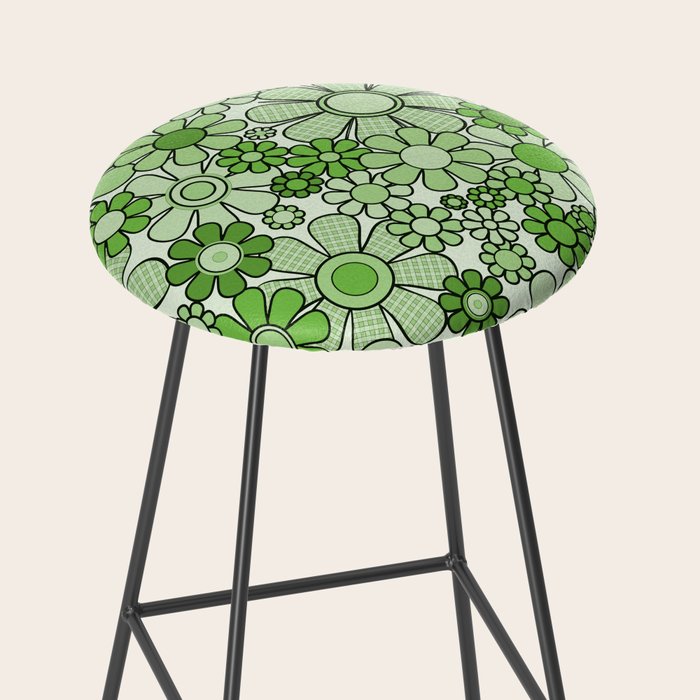 Retro Garden 60s 70s Lime Green Floral Gingham Flowers Pattern Stool Gallery Image 2