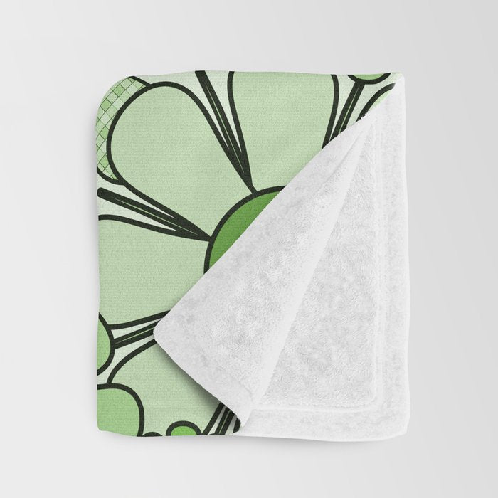 Retro Garden 60s 70s Lime Green Floral Gingham Flowers Pattern Throw Blanket Gallery Image 3